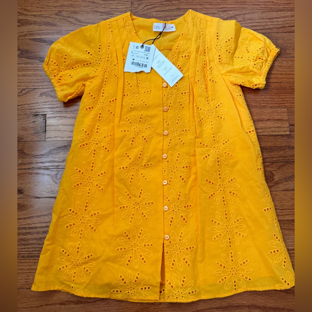 Zara Girls Yellow Eyelet Shift Dress -Size 6 {NWT}